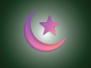 Poster - Crescent moon and star on abstract green background for Muslim community festival Eid Mubarak.