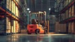 Cartoon forklift stuck with nowhere to place more dead stock, cluttered warehouse, gloomy atmosphere, economic challenges