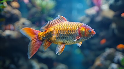  Fish close-up in aquarium with multiple other fish, viewers in backdrop