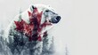 A double-exposure color photograph depicting a polar bear and a Canadian flag.