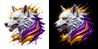 White Golden And Purple Wolf Head Illustration Mascot Logo Design. T-shirt Design DTF Sticker.
