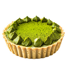 Wall Mural - Front view of a perfectly made matcha green tea tart kept in food photography style isolated on a white transparent background