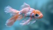  Close-up of a goldfish in a blue tank with a blue background