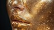  A macro image of a female face wearing gold makeup and sparkly glitter