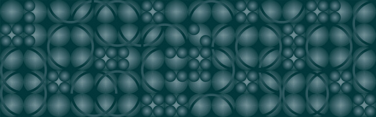 Wall Mural - Background of 3D dark blue balls, trendy texture for fantastic design. Green geometric shapes are voluminous for creating wallpaper and textiles.