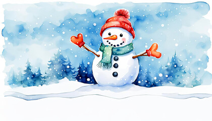 Wall Mural - Cute snowman with copy space illustration