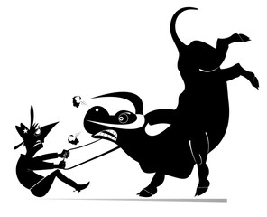 Wall Mural - Rodeo. Farmer or cowboy. Angry bull. 
Farmer or cowboy trying to hold an angry bull. Black and white illustration

