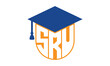 SRU initial letter academic logo design vector template. school college logo, university logo, graduation cap logo, institute logo, educational logo, library logo, teaching logo, book shop, varsity
