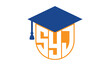SYJ initial letter academic logo design vector template. school college logo, university logo, graduation cap logo, institute logo, educational logo, library logo, teaching logo, book shop, varsity