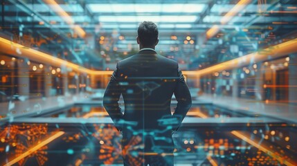 Aufkleber - A businessman who combines IT consulting with a global network, efficiency and competitiveness, IT solutions and strategic guidance. Generative AI.