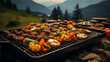 Have fun grilling outdoors. Picnic with friends In the atmosphere of rivers and natural forests