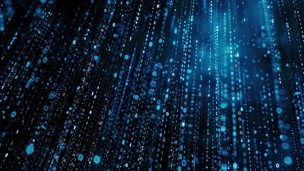 Dark wallpaper with blue and black binary code backdrop, data protection and cyber security concept.