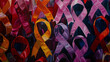 Oil painting cancer ribbons background Global World Cancer Day February 4th with orange pink purple gold red ribbon medical research charity fundraising gala auction ball support healthcare paint art 