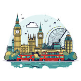 Fototapeta Big Ben - London concept with landmarks icons design vector i