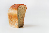 Fototapeta Konie - Cut piece of spoiled wheat bread with mold isolated on a white background
