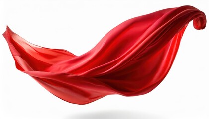 Flying red silk fabric. Waving satin cloth isolated on white background. 