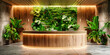 Stylish interior with green wall design, blending modern architecture with natural elements for a refreshing workspace