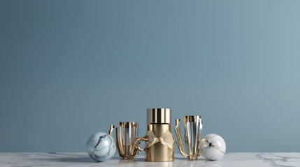 Poster - Marble Countertop With Gold Vase and Marble Balls