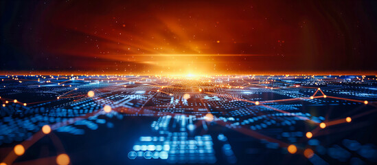 The vibrant pulse of a futuristic city, where technology and urban life merge under the cover of night, illuminated by the glow of innovation