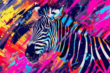 Wall Mural - Energetic Abstract Zebra, Vibrant Splattered Paint Background, Modern Digital Art