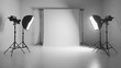 High-key lighting setup in a minimalist photography studio