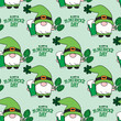  Hand drawn vector gnome with green beer and hop plant with st patrick's day greeting, seamless pattern