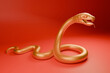 Snake is a symbol of the 2025 Chinese New Year. 3d render illustration of Golden Snake on a red background. Zodiac Sign Snake, asian oriental concept for lunar year