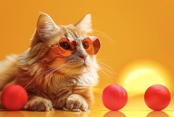 Sticker - A cat wearing sunglasses and a red nose