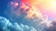 Sunset sky background with clouds and rainbow