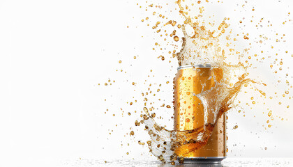 Wall Mural - beer metal golden can with beer splash isolated on white background