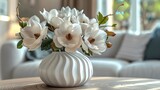 Fototapeta  - White Vase With Flowers on Table