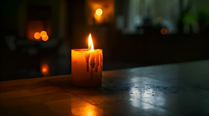 Wall Mural - a lit candle sitting on top of a wooden table