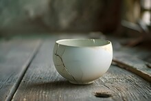 A White Bowl Sitting On Top Of A Wooden Table
