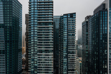  panorama of big city with modern skyscrapers buildings from glass and steel, downtown district of Toronto