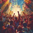 © Chano_1_na - Craft a powerful visual representation of human rights advocacy by illustrating a wide-angle view of activists engaging in meaningful actions