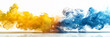 © Melvillian - Colorful yellow and blue smoke swirling and merging on white background.