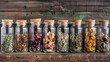 Glass Jars Filled with Herbal Remedy Ingredients