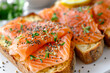 tasty and healthy smoked salmon on bread, seafood with unsaturated fats and omega 3