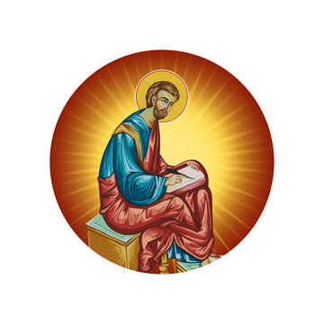 Medallion with Luke the Evangelist physician on white background. Illustration in Byzantine style isolated