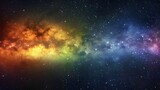 Fototapeta  - Vivid space scene with nebula and stars displaying horizontal rainbow colors, colorful milky way galaxy background