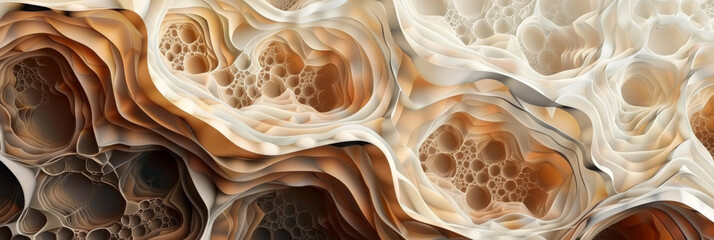  brown and beige abstract organic shapes, 3d fractals background texture banner