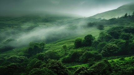 lush green landscape shrouded in mist