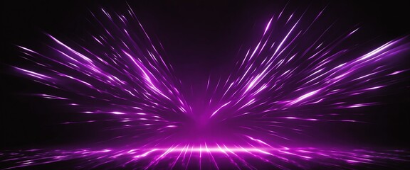 Wall Mural - bright purple flare rays of neon lights on plain black background from generative ai