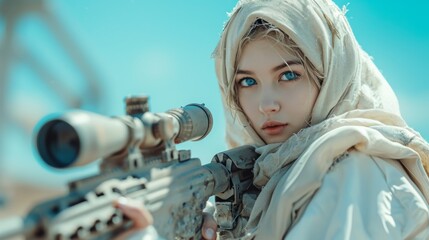 Beautiful Women muslim as sniper army