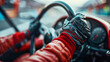 Driver's gloved hands on a steering wheel