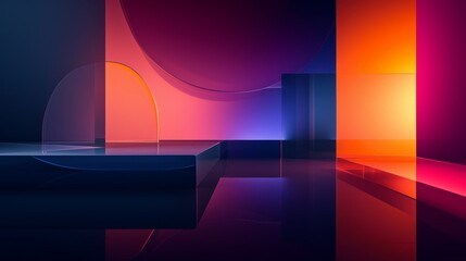 Wall Mural - Abstract geometric background, modern design, empty stage with lighting