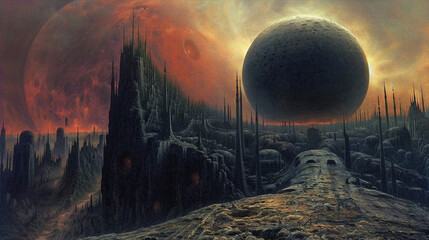 Dystopian apocalyptic landscape. futuristic illustration. AI generated	
. Beautiful simple AI generated image in 4K, unique.