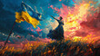 Person with ukrainian flag, ai
