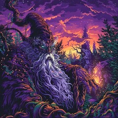 Wall Mural - a painting of a wizard in the woods