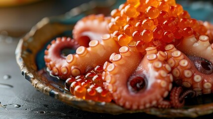 Wall Mural - Octopus in a plate with red caviar	
